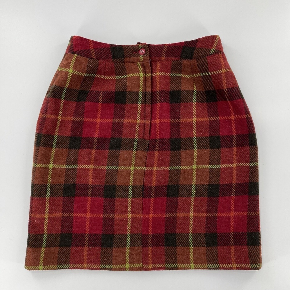 Y2K Hillard Hanson Plaid Pencil Mini Skirt Academia Womens 6 Red 90s Schoolgirl - Picture 2 of 12